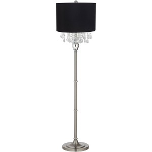 360 Lighting Modern Floor Lamp 62.5" Tall Satin Steel Chrome Crystal Chandelier Black Fabric Drum Shade for Living Room Reading Bedroom - 1 of 4