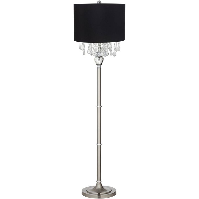 360 Lighting Modern Floor Lamp 62.5" Tall Satin Steel Chrome Crystal Chandelier Black Fabric Drum Shade for Living Room Reading Bedroom, 1 of 5