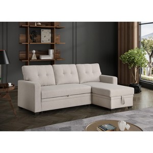 TiramisuBest Dark Gray Convertible Sectional Sofa with Pull-Out Chaise, Storage Ottoman, Twin Sleeper, Living Room Furniture - 1 of 4