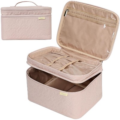 Paaaawaters Large Double Layer Travel Makeup Bag Women, Cosmetic Case, Organizer for Travel-Size Accessories Bottles