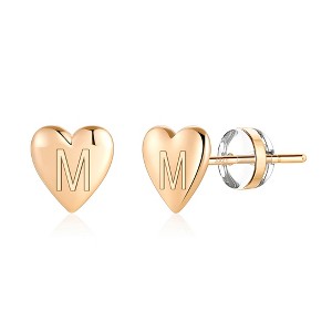 Turandoss 18K Gold Initial Heart Stud Earrings for Women Girls - S925 Sterling Silver Post Flat Back Earring Hypoallergenic, Christmas Gifts for Girls - 1 of 4