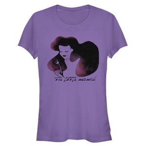 Juniors Womens The Little Mermaid Ariel Watercolor Fork Print T-Shirt - 1 of 3