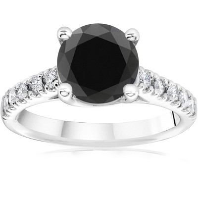 Pompeii3 3 1/4 ct 14K White Gold Round Black Diamond Engagement Ring