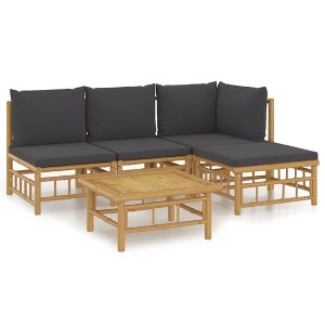 vidaXL 5-Piece Bamboo Patio Furniture Set - Sectional Sofa with Dark Gray Cushions & Table for Outdoor Garden Lounge - 1 of 4