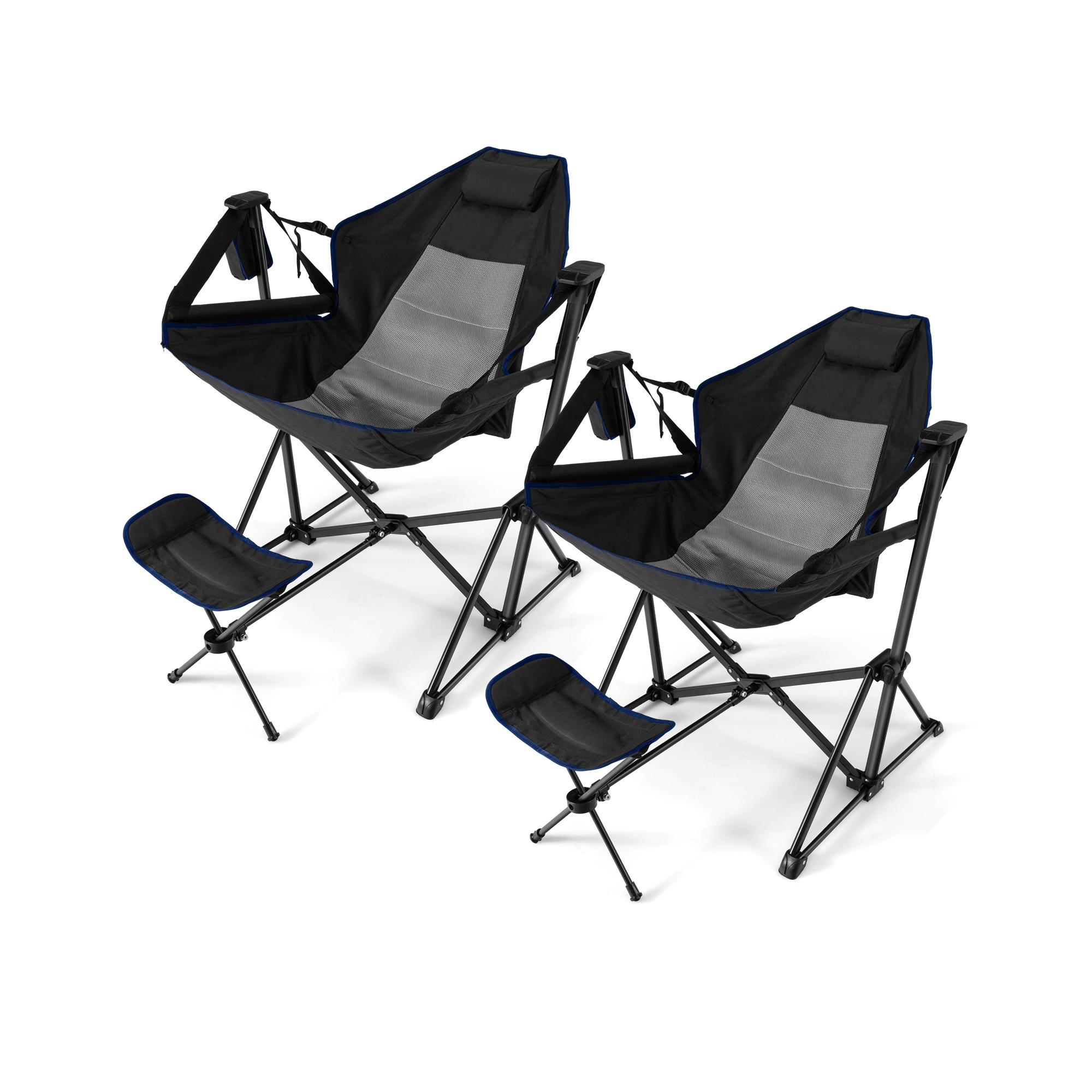 Costway 2 PCS Hammock Camping Chair with Retractable Footrest & Carrying Bag for Camping Black