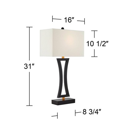 Set of 2 Black Metal Table Lamps with USB Ports and White Shades