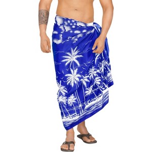 LA LEELA Men's Sarong Bath Hawaiian Pareo Wrap One Size Blue - 1 of 4