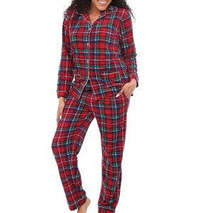 ADR Fleece Women's Pajamas Pants & Long Sleeve Button Down Pajama Cozy PJ Set - 1 of 4