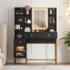 Jojoka Makeup Vanity with LED Lighted Mirror and Charging Station, Modern Vanity Desk with Drawers, Shelves, Jewelry Storage for Bedroom - 1 of 4