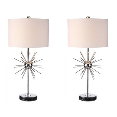 31.5" (Set of 2) Aria Metal/Marble Table Lamp (Includes LED Light Bulb) Chrome - JONATHAN Y