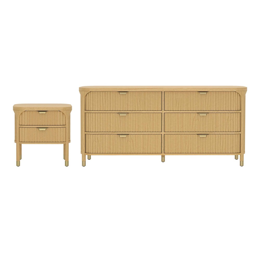 Manhattan Comfort Park 2-Piece Dresser & Nightstand Bedroom Set - Natural