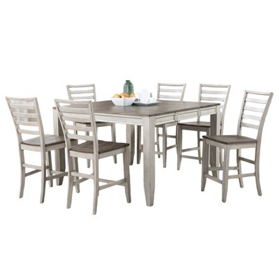 Steve Silver Co. 7pc Abacus Counter High Dining Set Alabaster/Honey: Rubberwood & Acacia, Butterfly Leaf