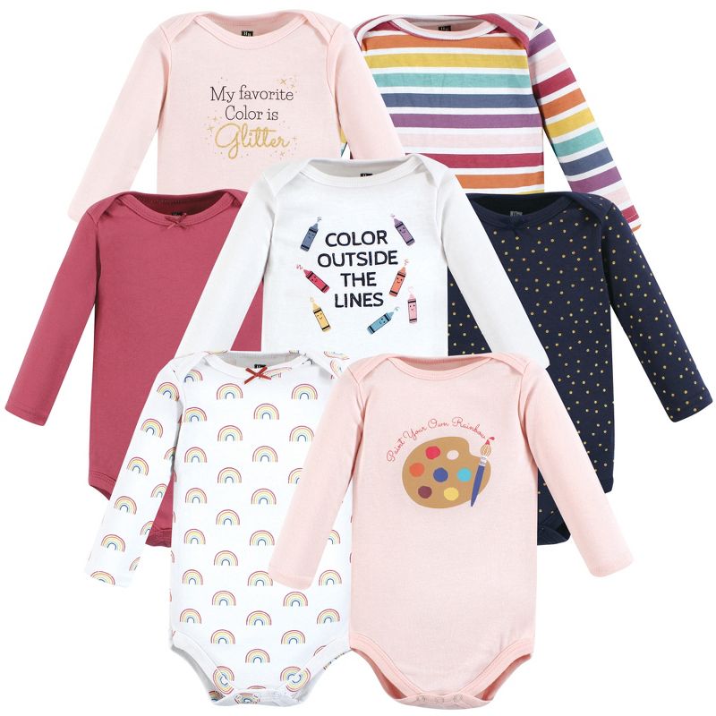 Hudson Baby Infant Girl Cotton Long-Sleeve Bodysuits, Creativity, 1 of 10
