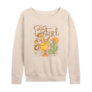 Women's - Sesame Street - Big Bird Western Lightweight French Terry Wide Neck Long Sleeve Graphic Shirt - 1 of 4