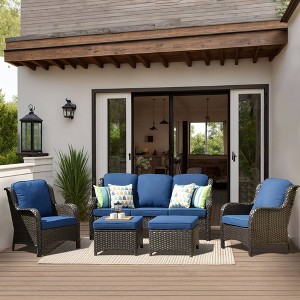 Ovios Orlando 5pc Gray Wicker Outdoor Patio Furniture Conversation Sofa Set with Cushions - 1 of 4