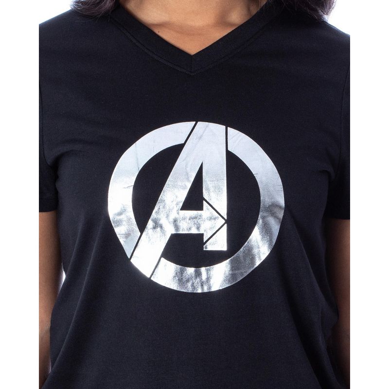 Marvel Women's Avengers Silver Foil Logo 2 Piece Jogger Pajama Set Black, 2 of 5