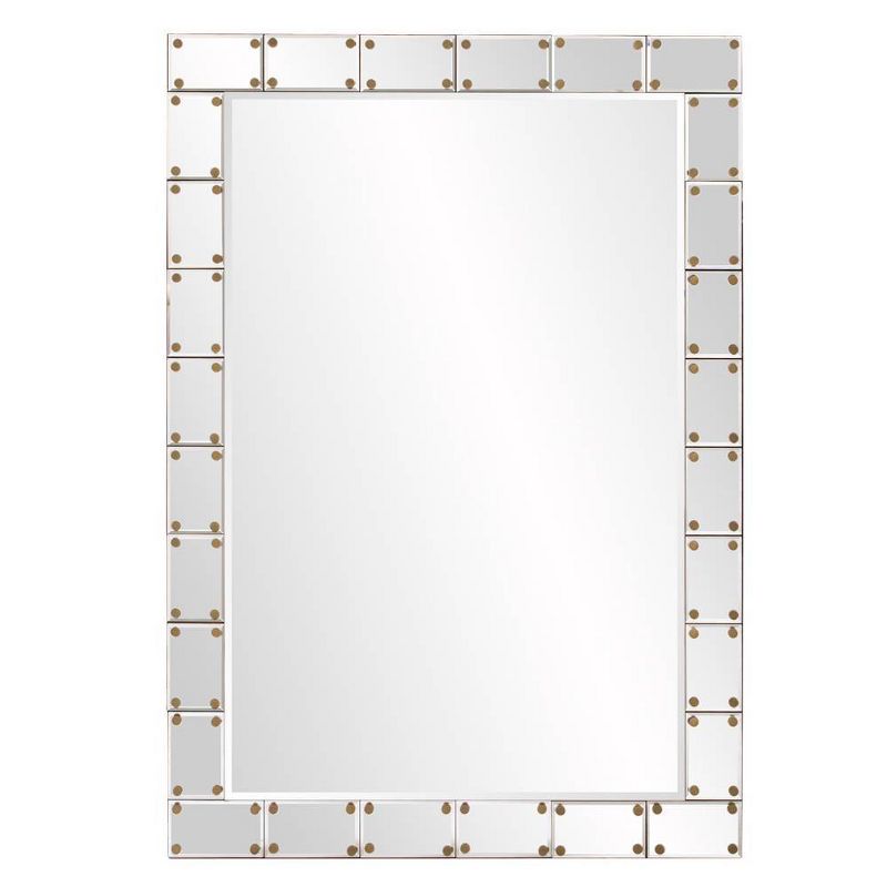 Howard Elliott Remington Glass/Wood Studded Wall Mirror, 1 of 7
