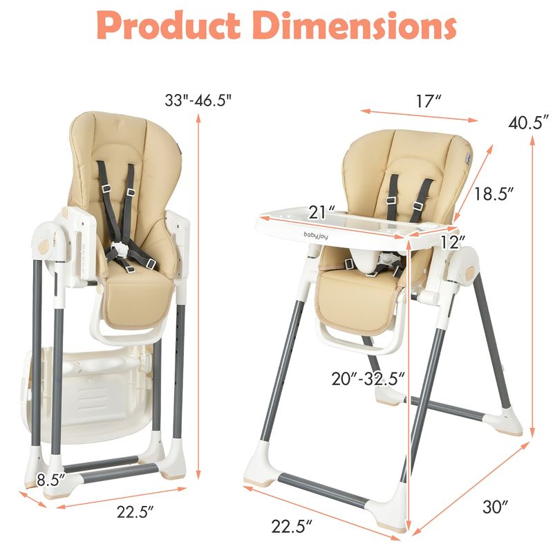 Babyjoy Foldable Baby High Chair w/ Double Removable Trays & Book Holder Green\Beige, 4 of 11