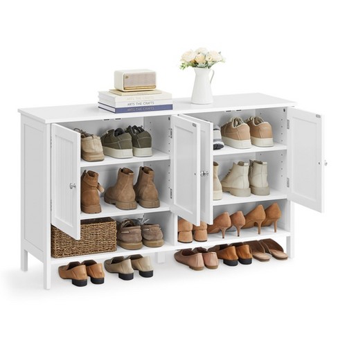 VASAGLE 3-Tier Shoe Cabinet – Freestanding Storage Organizer, Adjustable Shelf, Forest Green, 47.2" Wide