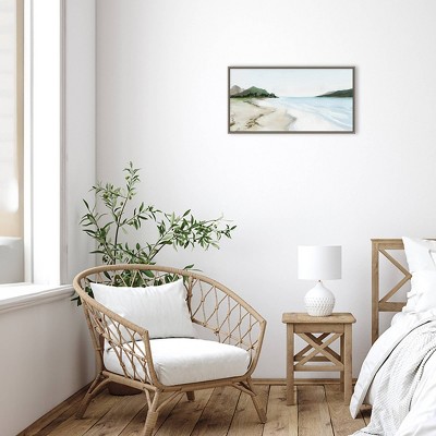 27" x 14" Coastal Beach Scene Framed Canvas Wall Art