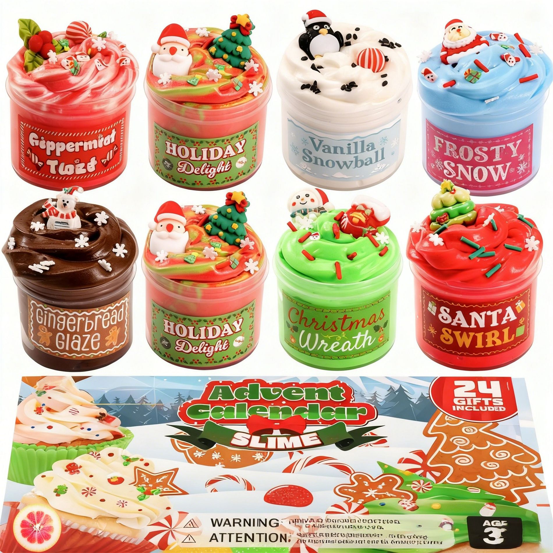 Joyfy 2026 24-Day Christmas Countdown Advent Calendar Slime Kit, Surprise Dessert-Themed Slimes - Charms, Xmax Party Favor, Gift for Kids