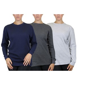 Galaxy By Harvic Women's Loose Fit Waffle Knit Thermal Shirt-3 Pack - 1 of 2