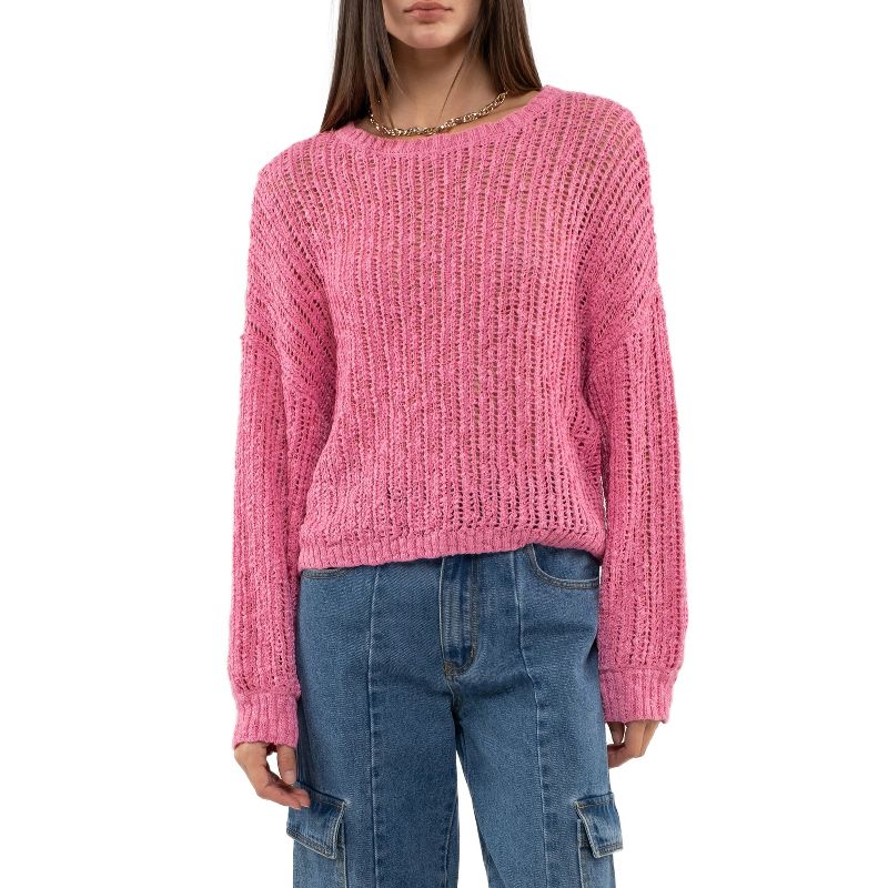 August Sky Women's Sheer Knit Pullover Sweater, 1 of 5
