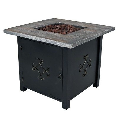 30-Inch Square Black and Gray Stone Propane Fire Pit Table
