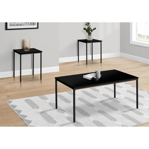 Monarch Specialties Table Set 3pcs Set Coffee End Black Metal Black Laminate Contemporary Modern - image 1 of 4