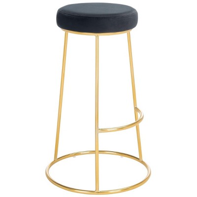 Minimalist Black Velvet and Gold Metal Round Bar Stool