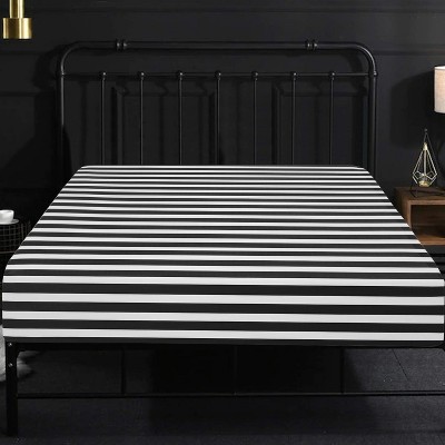 Twin Black and White Striped Microfiber Deep Pocket Fitted Sheet