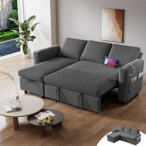 Vipbear Corduroy L-Shaped Couch Sectional Sleeper Sofa 81" Sleeper Sofa Bed with Pull Out Bed/Reclining Backrest/USB Ports/Storage,Tool-Free Assembly - 1 of 4