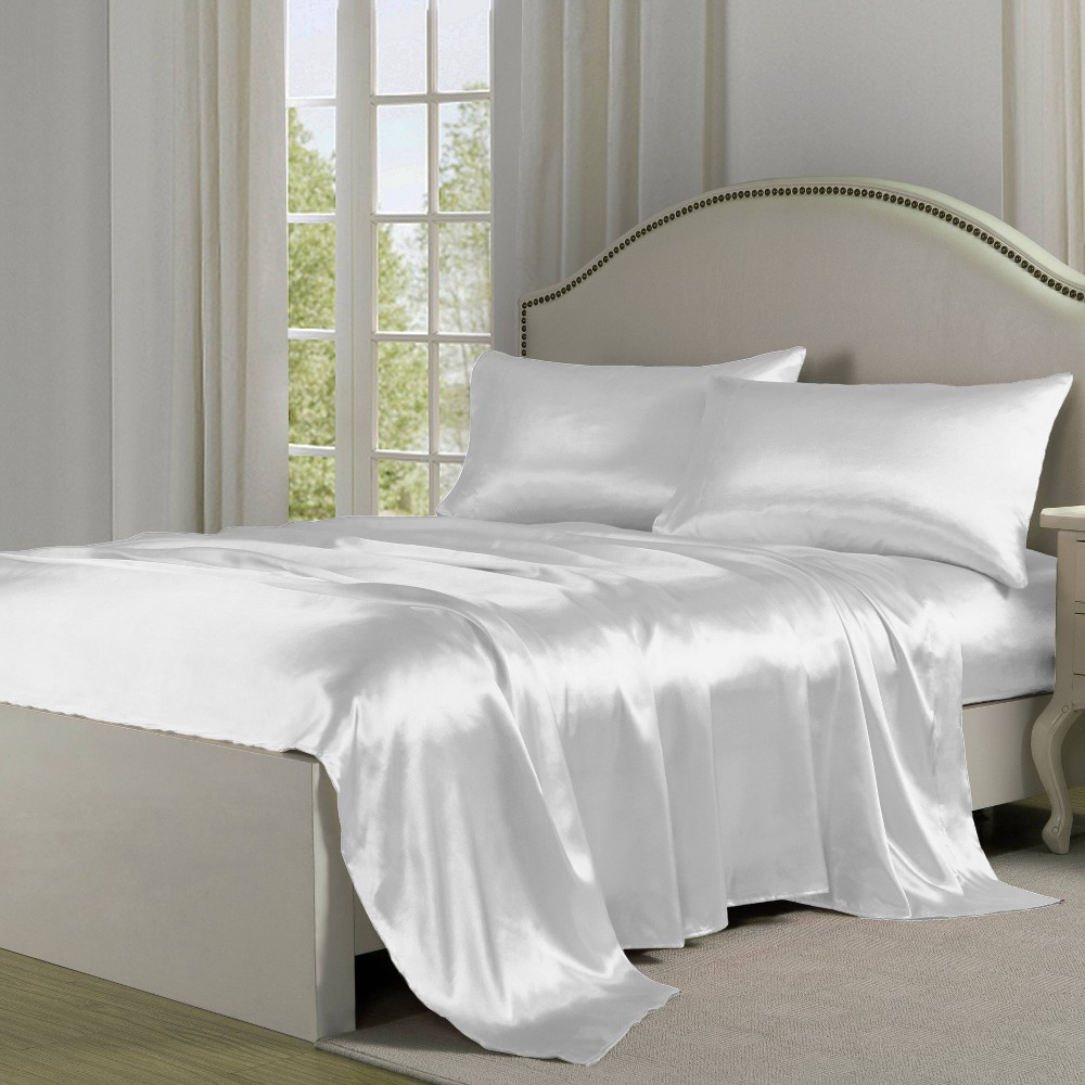 Photos - Bed Linen King Satin Sheet Set White - Belles & Whistles