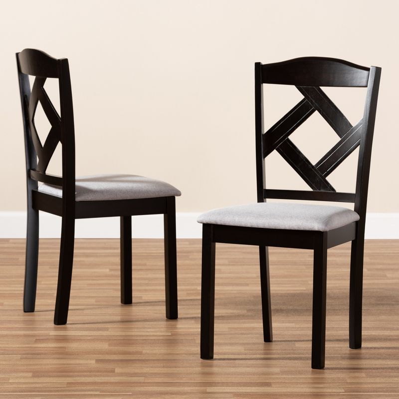 Set of 2 Ruth Espresso Finished Dining Chair Gray/ Brown - Baxton Studio: Modern Upholstered, Solid Rubberwood, 3 of 9