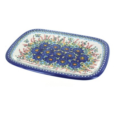 Blue Rose Polish Pottery Garden of Blue Large Rectangular Platter