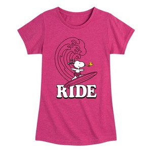 Girls' - Peanuts - Snoopy's Wave Ride Fitted Short Sleeve Graphic T-Shirt - 1 of 4