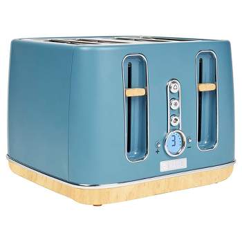 Haden Dorchester 4 Slice Wide Slot Bread and Bagel Retro Toaster with Removable Crumb Tray and Variable Browning Control, Stone Blue