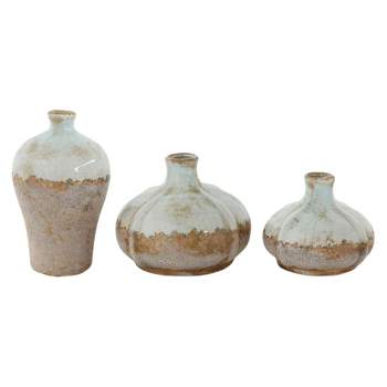 3pc Glazed Terra Cotta Vase Set Gray - Storied Home