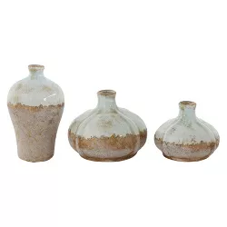 3pc Glazed Terra Cotta Vase Set Gray - 3R Studios