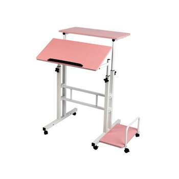 Pink Rolling Sitting/Standing Reversible Desk with Side Storage - Mind Reader
