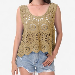 Anna-Kaci Women's Crochet Sleeveless Tank Top with Floral Open Knit Pattern and Scalloped Hem Detail - 1 of 4