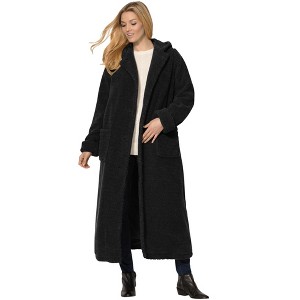 Woman Within Plus Size Long Hooded Berber Fleece Coat - 1 of 4