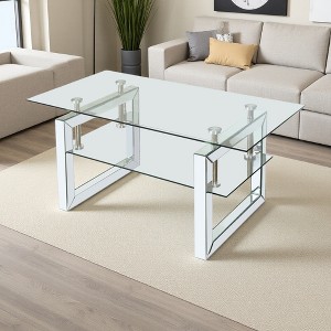 39.4" Transparent Glass 2-Tier Coffee Table - 1 of 4