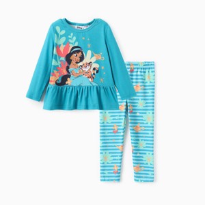 PATPAT Disney Princess Outfits Set for Toddler Girls Ruffle Hem Long-sleeve Tops Stripe Pattern leggings 2PCS - 1 of 4