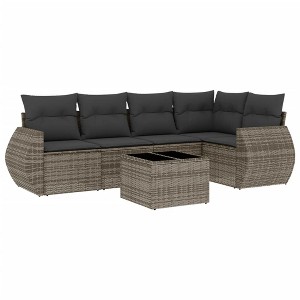 vidaXL 6 Piece Patio Sofa Set with Cushions Gray Poly Rattan - Without Table - 1 of 4