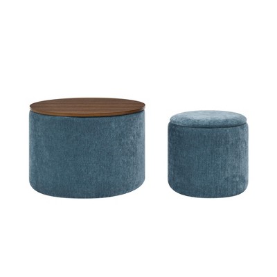 NicBex Modern Round Storage Ottoman Set of 2 Small Footstools with Panel Top for Bedroom and Living Room