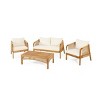 Outdoor 4 Pcs Furniture Set, Deep Seating Sofas with Wood Frame and PE Cushions, Patio Sofas with Wicker Chairs and Coffee Table-Coolbibila - 4 of 4