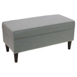 Arcadia Upholstered Nail Button Storage Bench - Gray Linen - Skyline Furniture