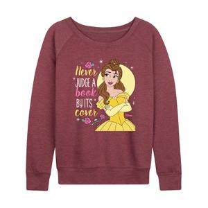 Women's - Disney - Never Judge A Book By Its' Cover Lightweight French Terry Wide Neck Long Sleeve Shirt - 1 of 4