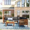 Outdoor L-Shaped Sectional Sofa, Acacia Wood Patio Couch Set with Cushions and Coffee Table, Corner Garden Sofa – Cuddlewood - 3 of 4